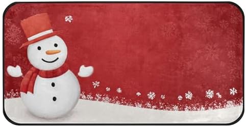 Christmas Snowman Kitchen Mat Winter Snowflakes Holiday Kitchen Rug Red Glitter Floor Mats Washable Non Slip Area Rug for Bedroom Living Room Home Decor 39" X 20"