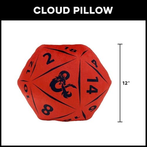 Northwest Dungeons & Dragons D20 Die Cloud Pillow 12" – RPG Plush Stuffed Toy, Geeky Room Decor for Kids & Adults, Gift for D&D Fans
