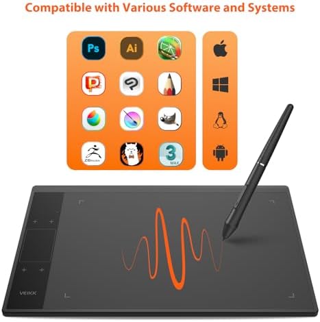 VEIKK A30 V3 Drawing Tablet, 10x6,16384 Levels Pressure Battery Free Pen
