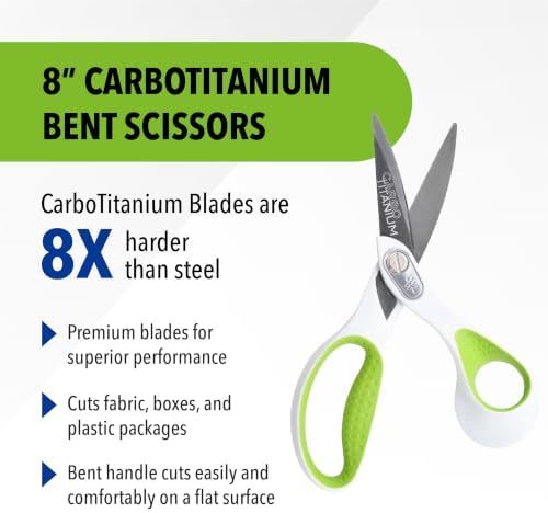 Westcott Heavy Duty CarboTitanium-Bonded 8" Bent Scissors - Durable Fabric Scissors, Ergonomic Comfort, Ideal for Crafting & Cutting Tasks