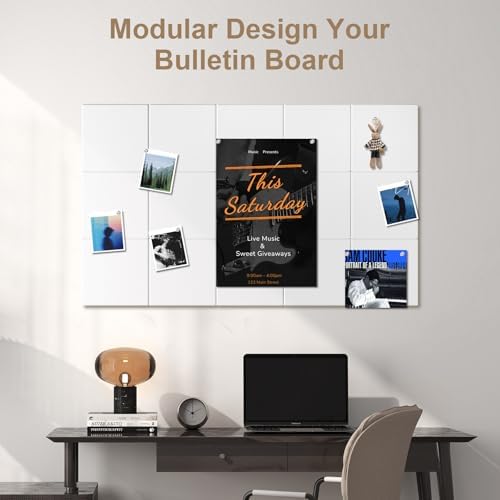 Large Felt Bulletin Board 48" x 36" Self Adhesive Cork Board Alternative 12 Pack Felt Wall Tiles Cork Boards For Walls Thick Slat Wall Panels For Home Office Classroom Decor Pin Board-Black