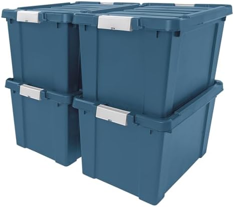IRIS USA 4-Pack 19 Gal Heavy Duty Lockable Storage Totes with lids, Navy