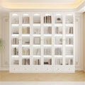 5-Layer Wood Barrister Bookcase with Multiple Drawers & Shelves Bookcase Bookshelf Integrated Home Living Room Study Cabinet Modern Display Cabinet Shelf White 94" L x 13" W x 91" H