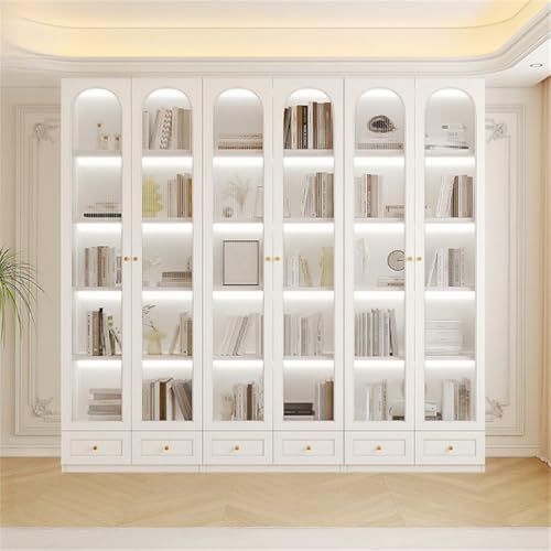 5-Layer Wood Barrister Bookcase with Multiple Drawers & Shelves Bookcase Bookshelf Integrated Home Living Room Study Cabinet Modern Display Cabinet Shelf White 94" L x 13" W x 91" H