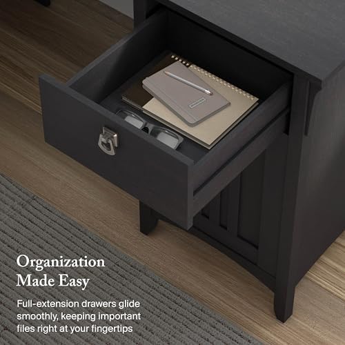 Bush Home L Shaped Desk with Storage for Home Office, Modern Farmhouse Corner Table with Drawers and Cabinets, Salinas Collection, Vintage Black