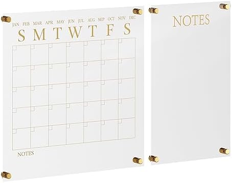 Martha Stewart Grayson Acrylic Calendar and Notes Board Set, Clear/Gold