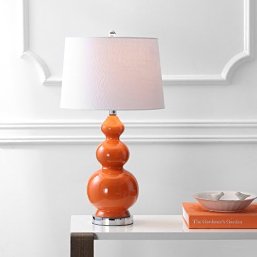 JONATHAN Y Bowen 27.5" Ceramic Triple Gourd Table Lamp, Coral/Chrome