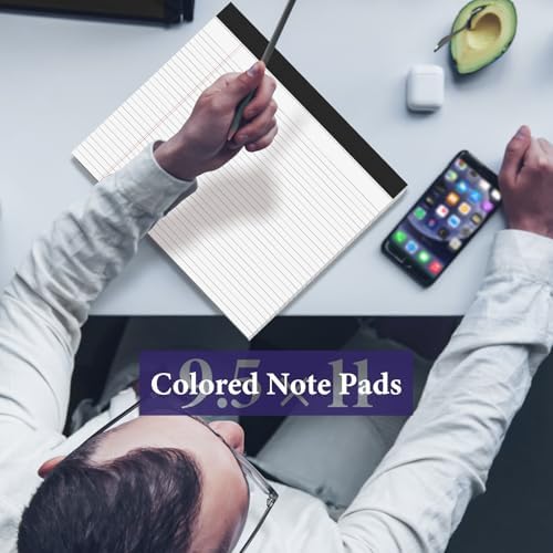 6 Pack Note Pads 11" x 9.5" Colored Legal Pads College Ruled Pink Notepad Perforated Writing Pads 80GSM Lined Paper Pads of College Ruled Paper 30 Sheets Notebook To Do List for School, Office, Home