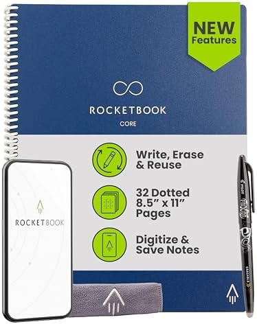 Rocketbook Core Reusable Smart Notebook, Letter Size 8.5x11, Blue