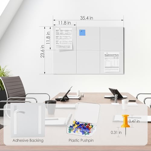 MaxGear Felt Bulletin Board 36" x 24", White Felt Wall Tiles Push Pins
