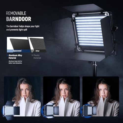 NEEWER Bi Color LED Studio Light with Tripod Stand Barndoors, Video Panel Key Lighting for Video Recording Streaming Photoshoot Photography, 660 LEDs 3200K-5600K 3300lx/1m Dimmable CRI96+, NL660