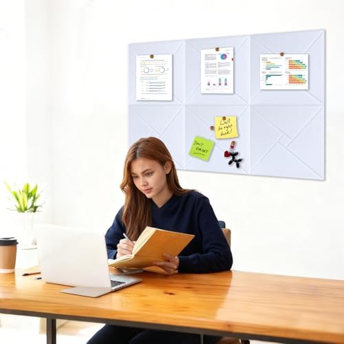 Large Bulletin Felt Board – 36" x 24" Wall Tiles with 50 Wooden Push Pins for Office, Home, Notes, Photos & DIY Classroom Décor(6PCS,White)
