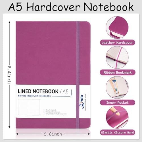 Dynta 20 Pack Hardcover Leather Journal, A5 College Ruled Notebooks