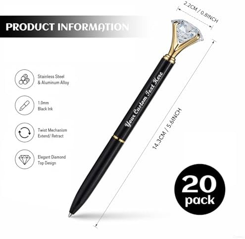 Custom Diamond Pens 20 Packs for Bridal Shower and Bridesmaid Gifts