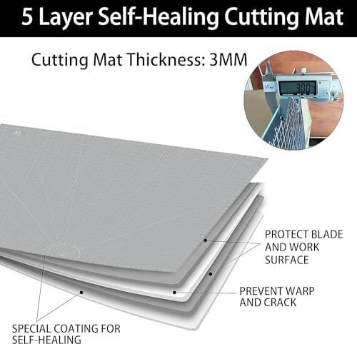 Headley Tools Thickened 36 x 48 Inch Self Healing Sewing Cutting Mat, A0 Rotary Cutting Sewing Mat for Crafts, Double Sided 5-Ply Table Cutting Board for Fabric Quilting Leather Hobby, (Grey/Black)