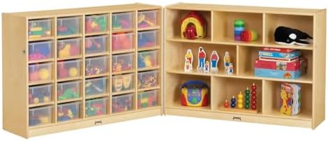 Jonti-Craft 04280JC 25 Cubbie-Tray Mobile Fold-n-Lock Storage with Clear Bins