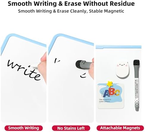 Colorful Dry Erase White Board 9.7x9.7in, Magnetic Desktop Board with Stand, 2 Markers (Eraser Head), 4 Magnets - Double-Sided Easel for Daily Planning, Memo, Office/Home/School (Blue)