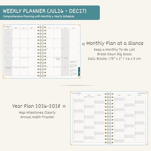 BEZEND Planner 2026-2027 Weekly and Monthly, Hourly Timeslot (A5-6"x8.5")