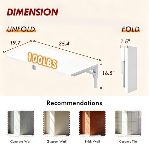 Need 36x20IN Wall Mounted Folding Table for Office Laundry White