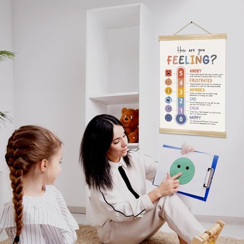 You found a duck How Are You Feeling Poster, Emotional Thermometer Chart Linen Wall Art for Classroom, Mental Health Counseling Office, Therapy Room, SEL Decor for Kids and Students 14x18.5In (BG022)