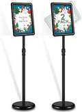 JACNITAD 2 Pack Adjustable Sign Holder Stand with Base, 8.5 x 11 Inch Vertical and Horizontal View Sign Displayed, Snap Open Frame for School Store Business Advertise Show Christmas Decor, Black