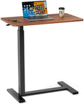 Adjustable Overbed Bedside Table with Wheels, Rolling Laptop Table, Pneumatic Adjustable Hospital & Home Use Bed Table, Mobile Standing Desk, Brown