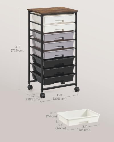 VASAGLE Rolling Cart with Drawers, Craft Organizers and Storage, Black