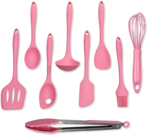 Chef Craft - Premium Silicone Kitchen Tools and Utensils Set, Non-Scratch, Withstands Temperatures up to 450°F, BPA-Free, 9 Piece Cooking Utensils Set, Pink