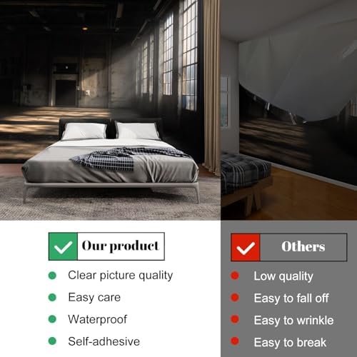 Wall Mural Peel and Stick Sunlight throuh Windows an Old Abandoned Industrial Warehouse Large Wallpaper Self Adhesive Contact Paper Removable 3D Wall Sticker for Living Room Bedroom 69"x96"
