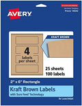 Avery® Kraft Brown Rectangle Labels, Sure Feed® Technology, 2" x 6", 100 Kraft Brown Labels, Print-to-The-Edge, Laser/Inkjet Printable