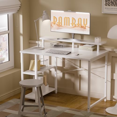 Pamray 33.5 Inch Small Computer Desk with Monitor Stand and Shelves