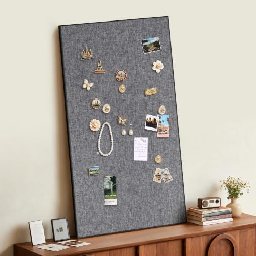 SELEAD Linen Bulletin Board 48” x 24” - Black Aluminum Frame, Grey Fabric