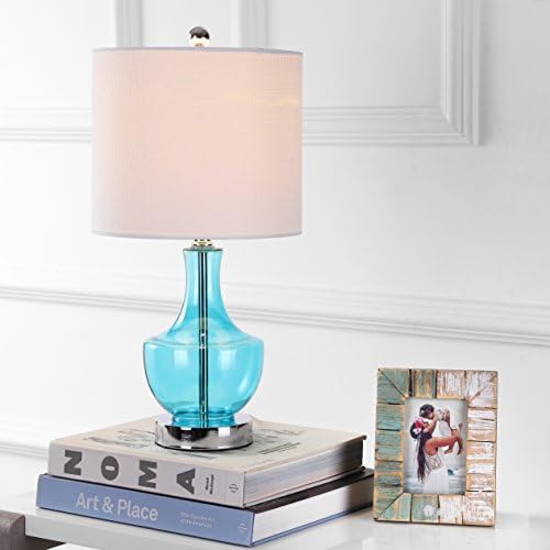 JONATHAN Y Colette 20" Glass Mini Bedside Table Lamp, Amalfi Blue