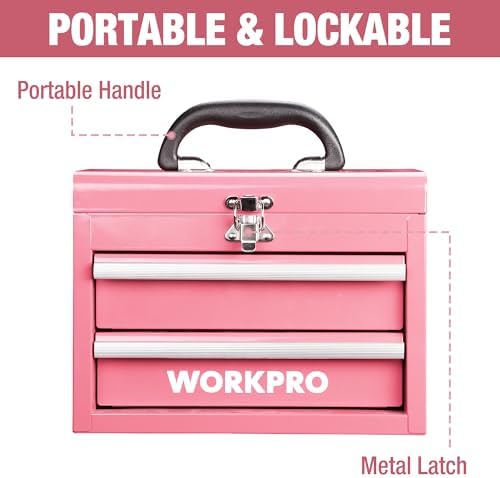 WORKPRO Portable Mini Metal Tool Box with 2 Drawers