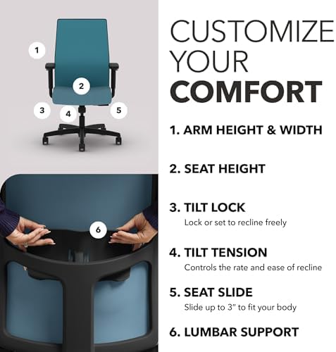 HON Ignition 2.0 Ergonomic Office Chair, Lumbar Support, Desk Chair, Sky