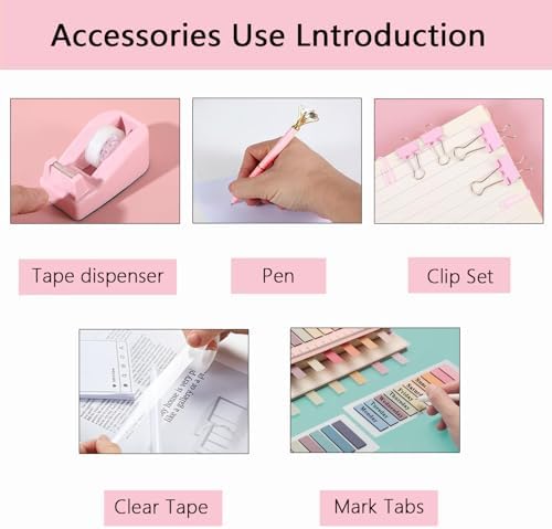 Office Supplies,Pink Desk Accessories,Office Supplies Set,Desk Organizer,Stapler,Tape Dispenser,Scissors,Staple Remover,Binder Clips,Staples,Ballpoint Pen,Index Tabs with Ruler,Clear Tape.10pcs