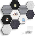 Hexagon Cork Bulletin Board Tiles, 10 Pack Felt Board with 25 Push Pins, Photo Display Board for Office & Home Classroom Wall Decor, 11.8x10.2 Inches
