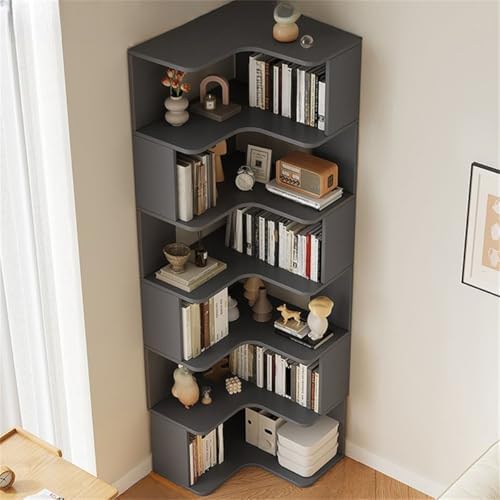 Vertical Lumber Wall Corner with 6 Shelves/5 Shelves & Closed Back Bookshelf Rack Floor Student Corner Cabinet Wall Multi-Layer Storage Cabinet Bookcase Gray 24" L x 24" W x 75" H