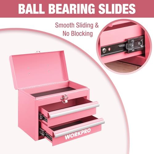 WORKPRO Portable Mini Metal Tool Box with 2 Drawers