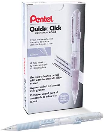 Pentel Quick Click Mechanical Pencil, (0.7mm), Medium, Gray Barrel, Box of 12 Pencils (PD217N)