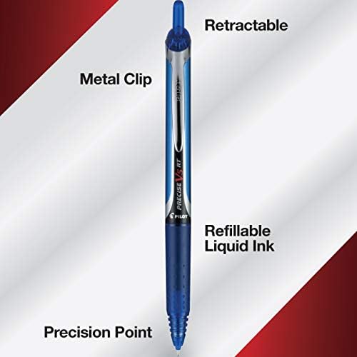 PILOT Precise V5 RT Refillable & Retractable Rollerball Pens, Extra Fine Point Pens 0.5 mm, Blue,Ideal for School, Journaling & Office Writing, 12 Count (Pack of 12)