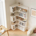 Vertical L-Shape Storage with Open Back 5 Shelves Corner Bookshelf Wood Floor Rack Student Integrated Wall Bookcase Corner Cabinet Multi-Layer Storage Cabinet White 24" L x 35" W x 63" H