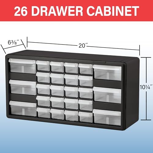 Akro-Mils 26-Drawer Plastic Storage Cabinet, 20"W x 6"D x 10"H, Yellow