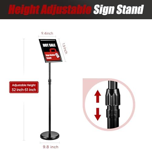 1Pack Sign Holder Stand-8.5x11 inch，Adjustable Sign Stands For Display，Heavy Duty Floor Standing Sign Holder Stand Aluminum for Retail Store，Museum，Volunteer Cctivities（Black）