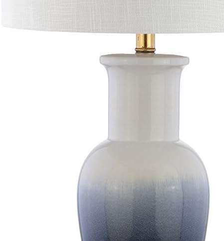JONATHAN Y Dip Dye 31.5" Ceramic Metal Bedside Table Lamp, White/Navy