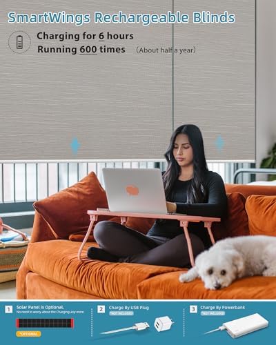 SmartWings Motorized Smart Roller Shades, 100% Blackout Essential Cream
