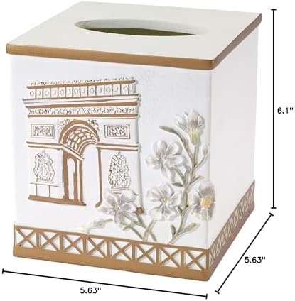 Avanti Linens - Tissue Box Cover, Hand Painted Resin, Countertop Accessories, Chic Bathroom Decor (Paris Botanique Collection)
