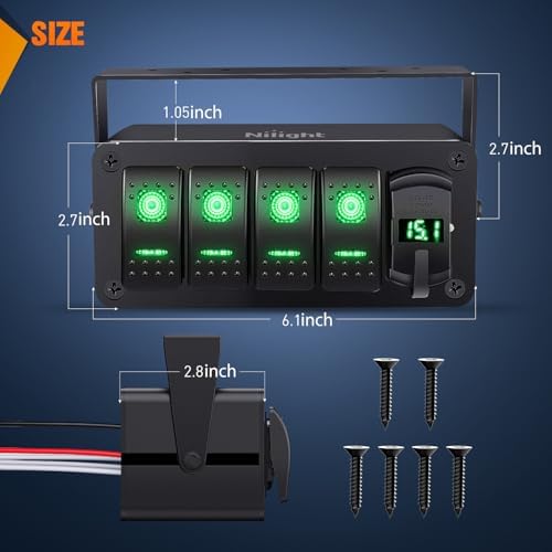 Nilight 4 Gang Rocker Switch Box w/Voltmeter PD Type C and USB Socket