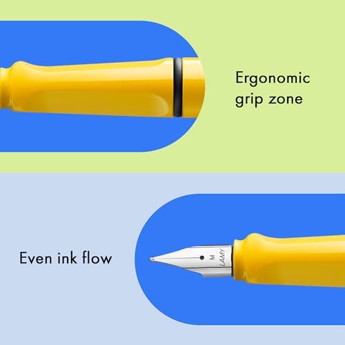 LAMY safari yellow - Fountain Pen with ergonomic grip & polished steel nib in size EF - ideal for any Writing & Calligraphy - including LAMY T 10 blue cartridge - Right-Handed