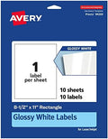 Avery Glossy White Rectangle Labels, 8.5" x 11", 10 Glossy White Labels, Permanent Adhesive, Laser/Inkjet Printable